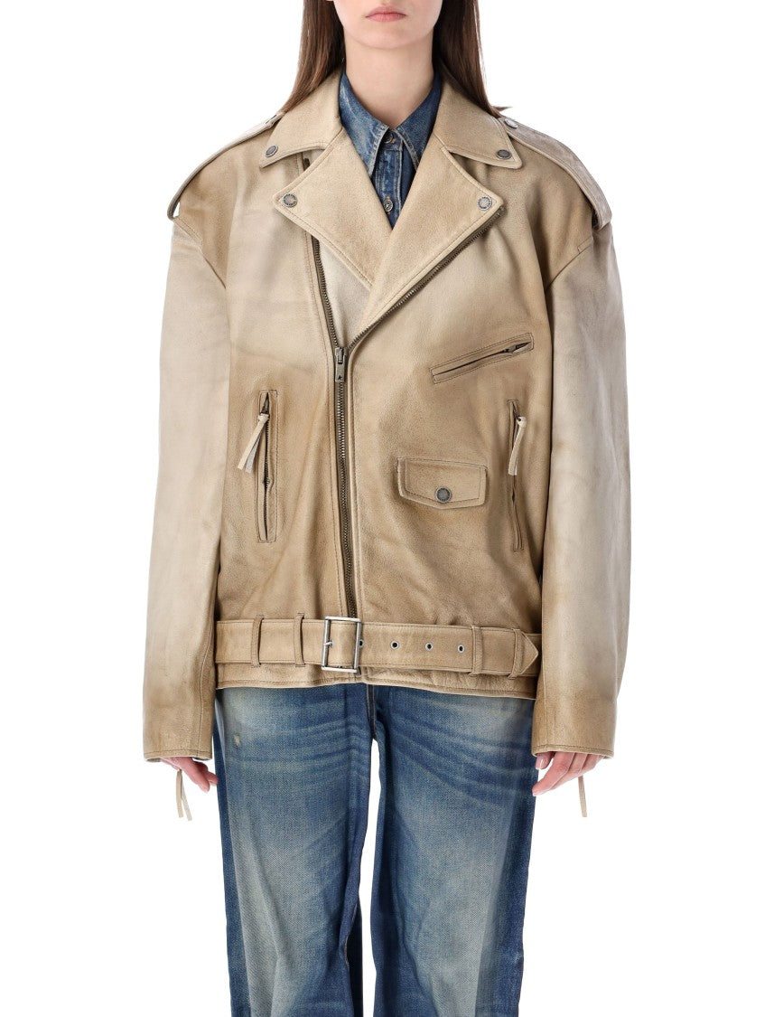 Golden Goose Biker Brushed Leather Oversized Jacket