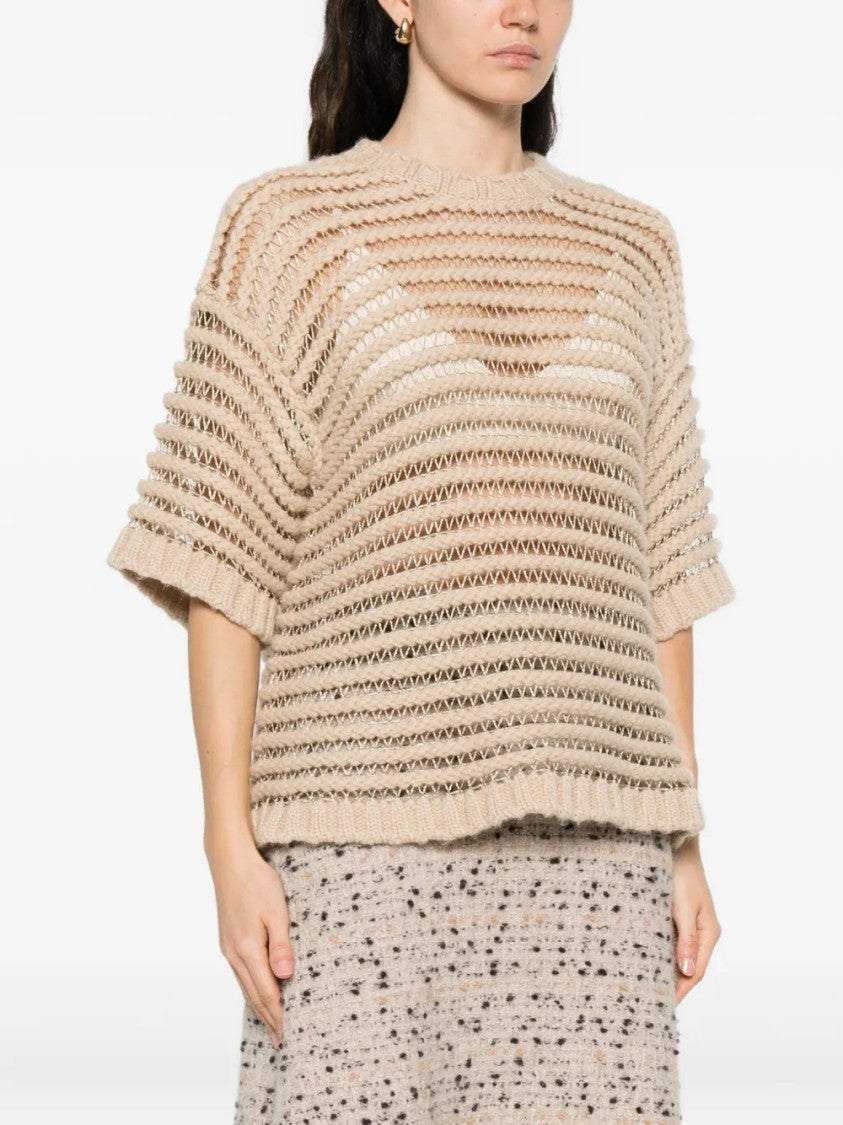 Fabiana Filippi Loose Boxy Knit Top With Horizontal Open-Knit Stripes