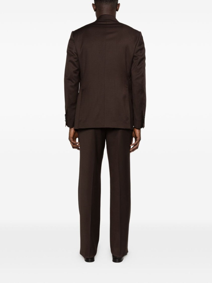 Lardini Double-Breasted Brown Blazer With Satin Peak Lapels And Tailored Fit