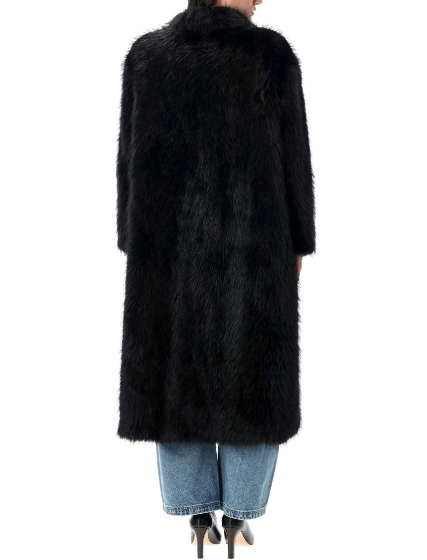 Sword Collarless Eco Fur Coat