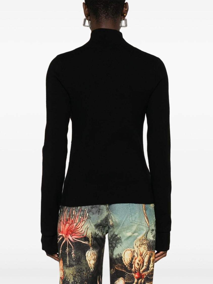 Blugirl Fitted Black Sweater With Textured Diamond Pattern