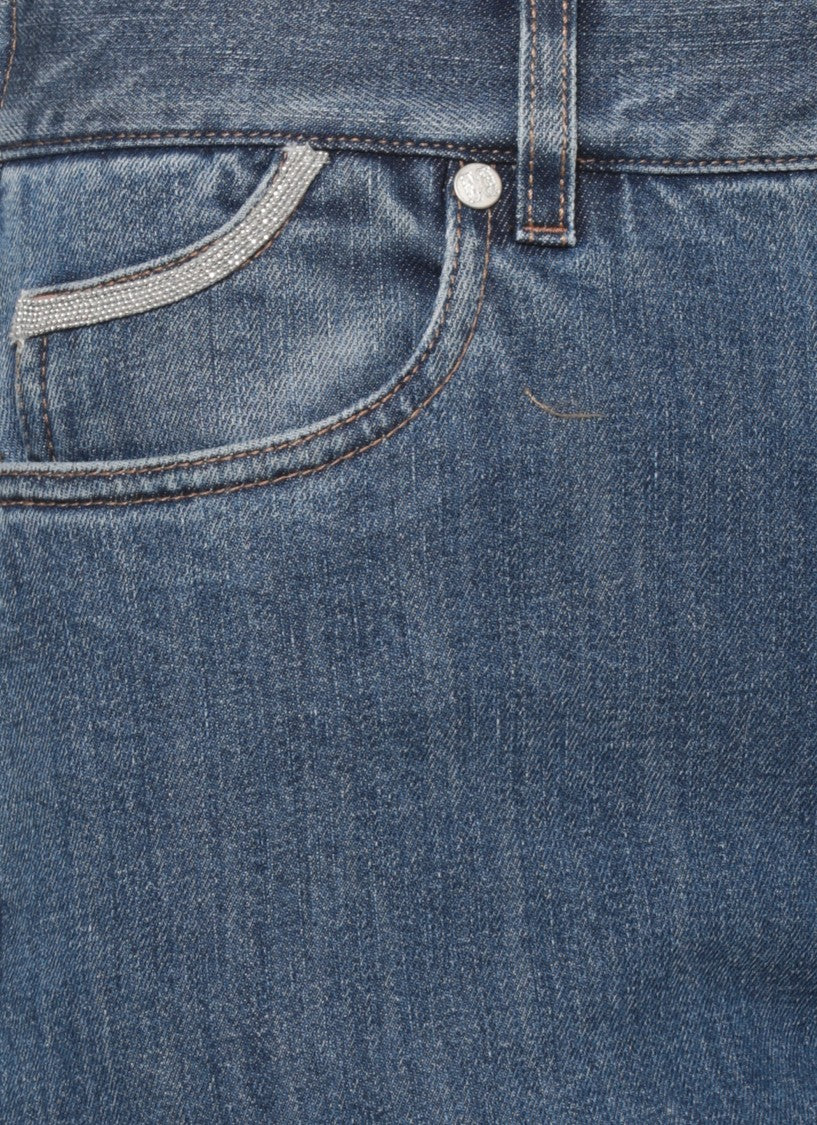 Panicale Blue Cotton Embellished Jeans