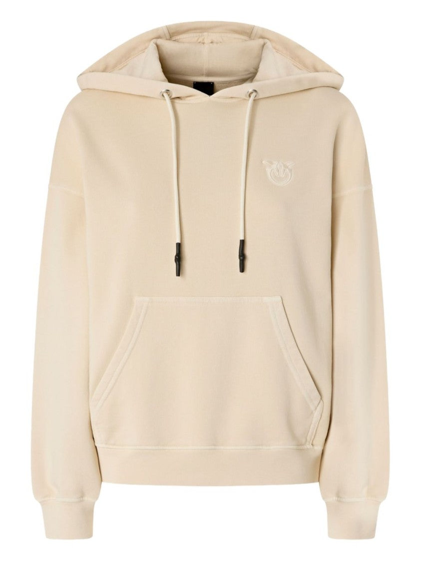 Pinko Relaxed Fit Beige Hoodie With Kangaroo Pocket