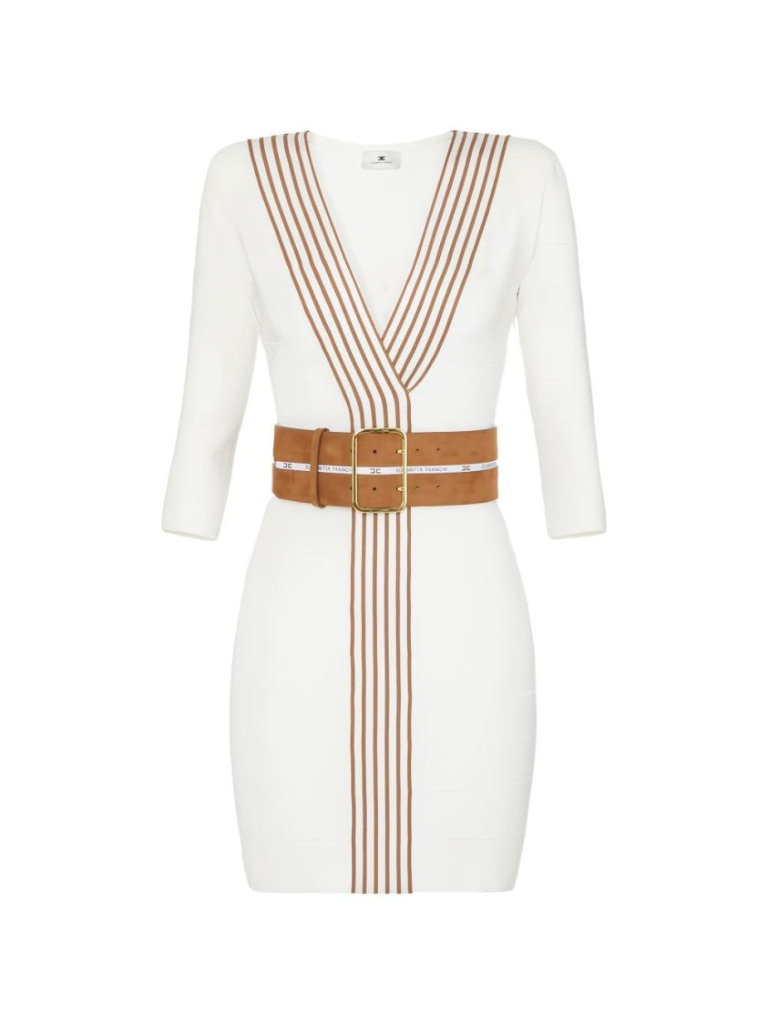 Elisabetta Franchi Fitted Mini Dress With Deep V-Neckline