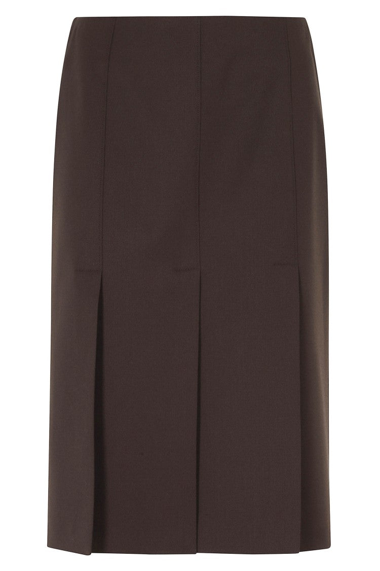 Seventy Brown Front Slit Wool-Blend Midi Skirt