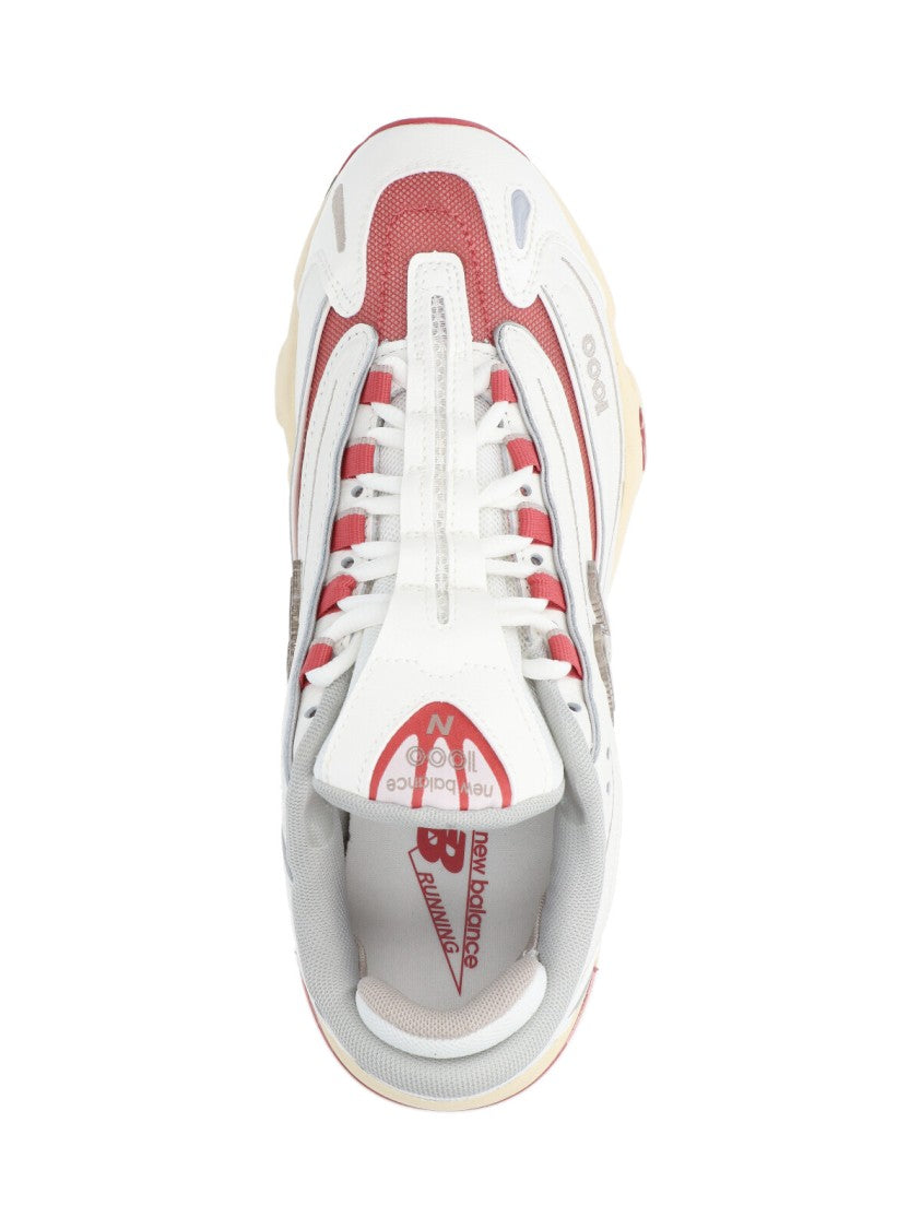 New Balance White Leather Sneakers With Red Mesh Accents