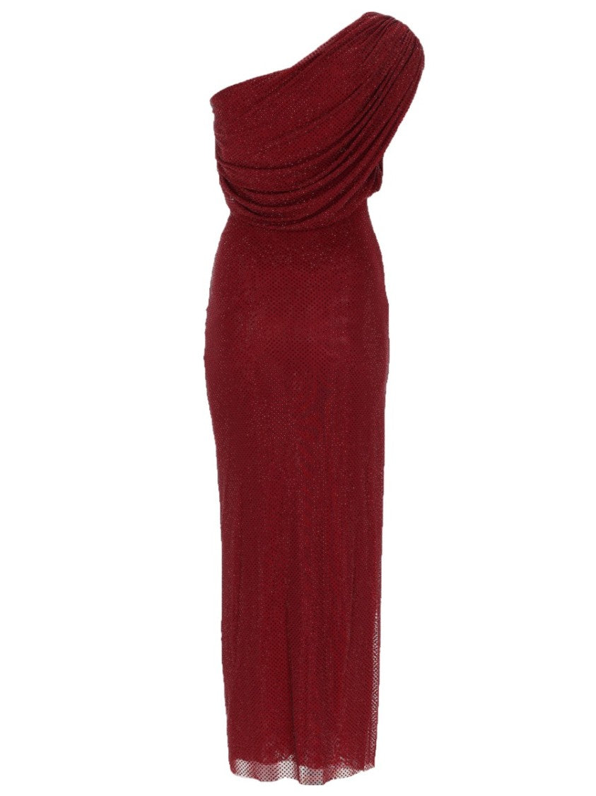 Self-Portrait Burgundy Polyester Rhinestone Midi Dress