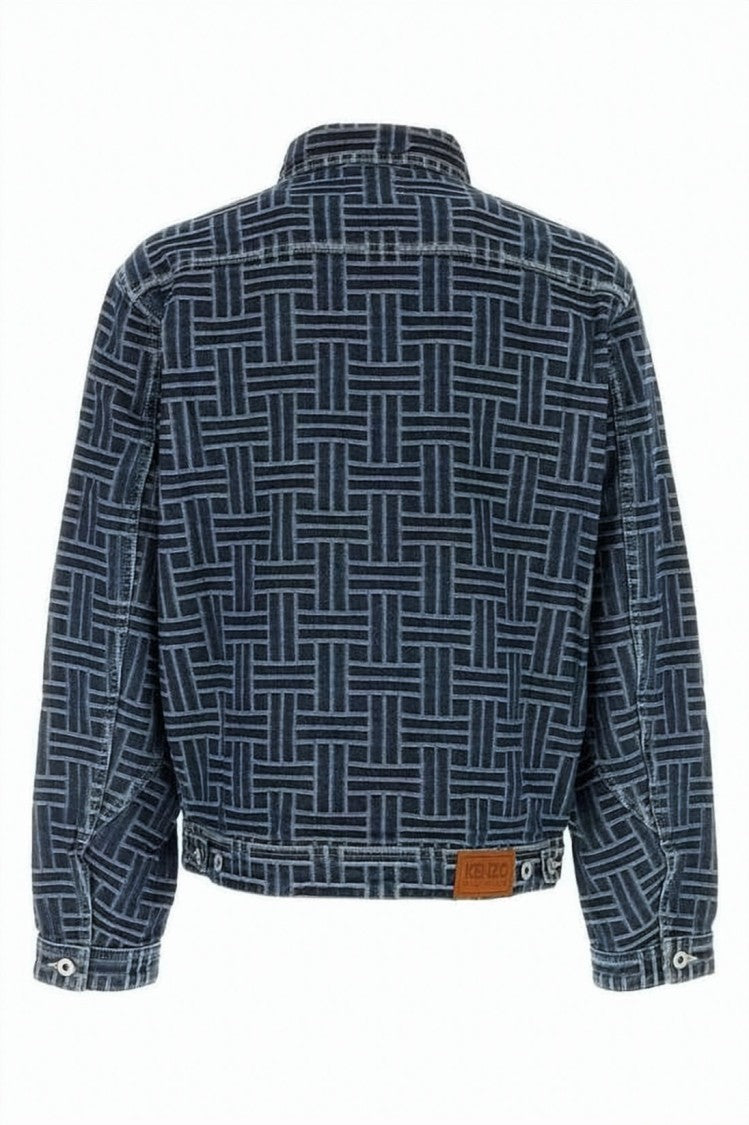 Kenzo Cropped Denim Jacket With Geometric Woven Pattern
