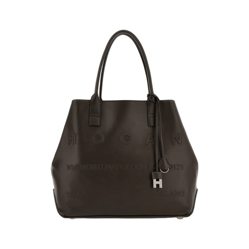 Hogan Spacious Brown Leather Shoulder Bag