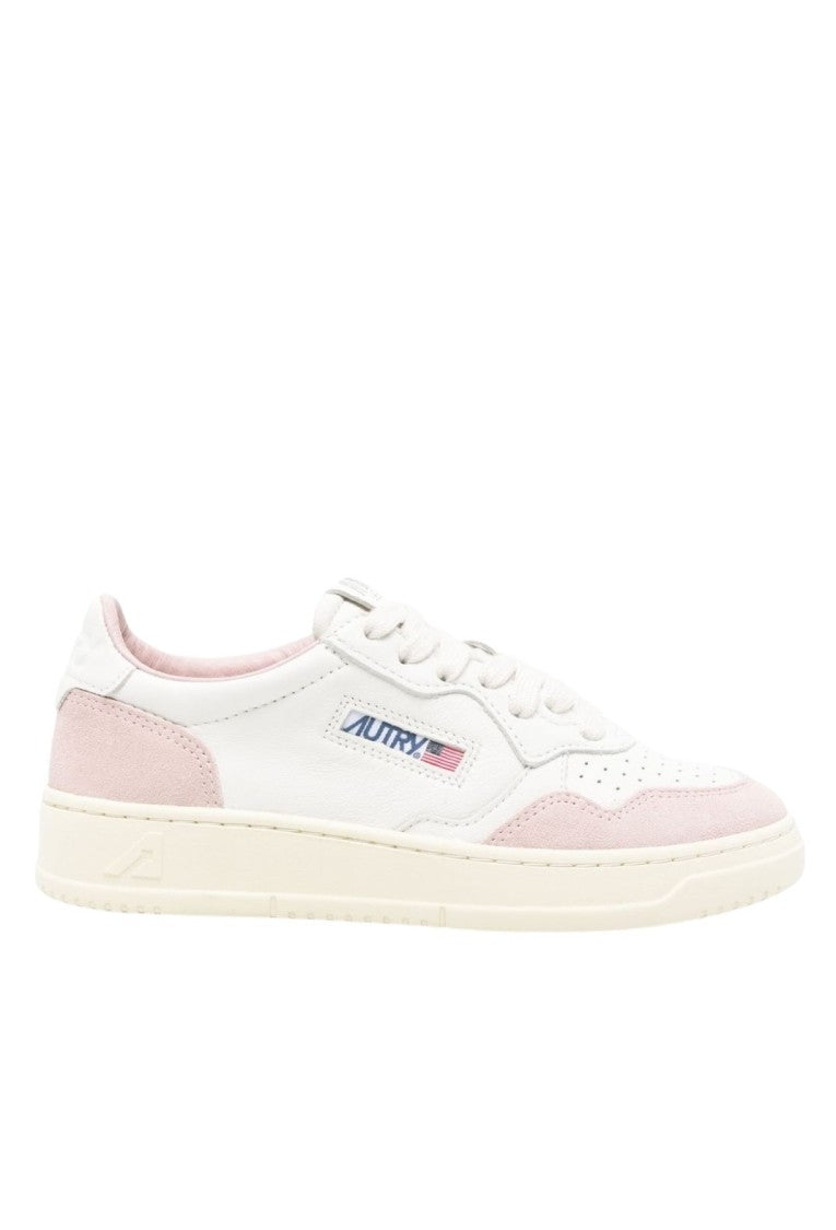 Autry White/Pink Medalist Low Goat Leather/Suede Sneakers