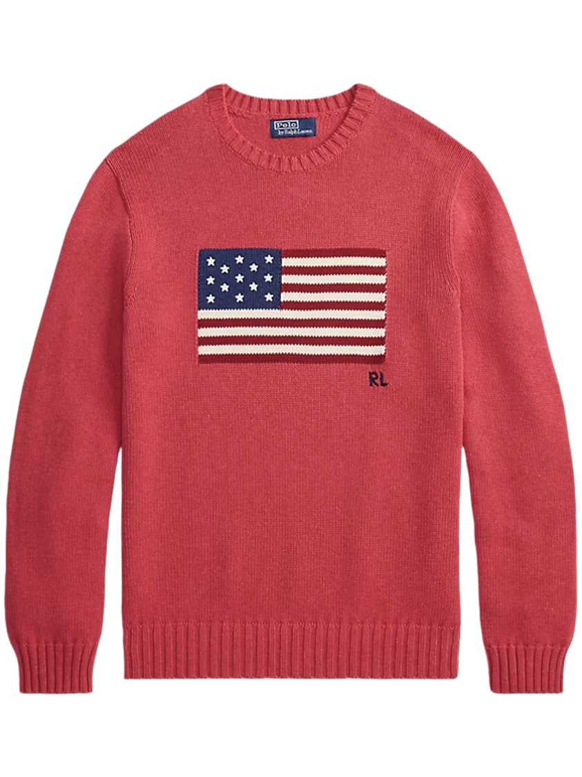 Polo Ralph Lauren Long-Sleeve Cotton Pullover Sweater With Flag Motif