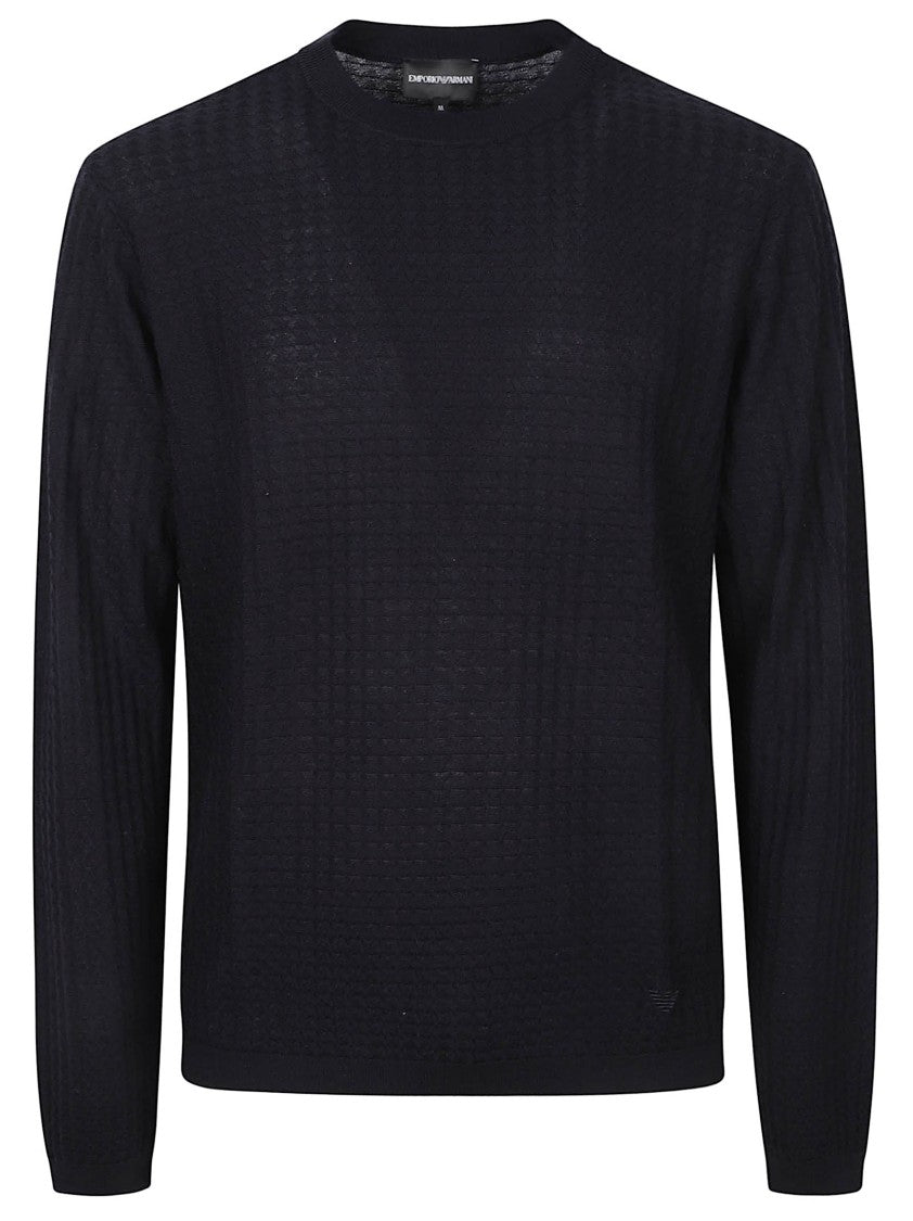 Emporio Armani Textured Knit Sweater With Classic Crew Neckline