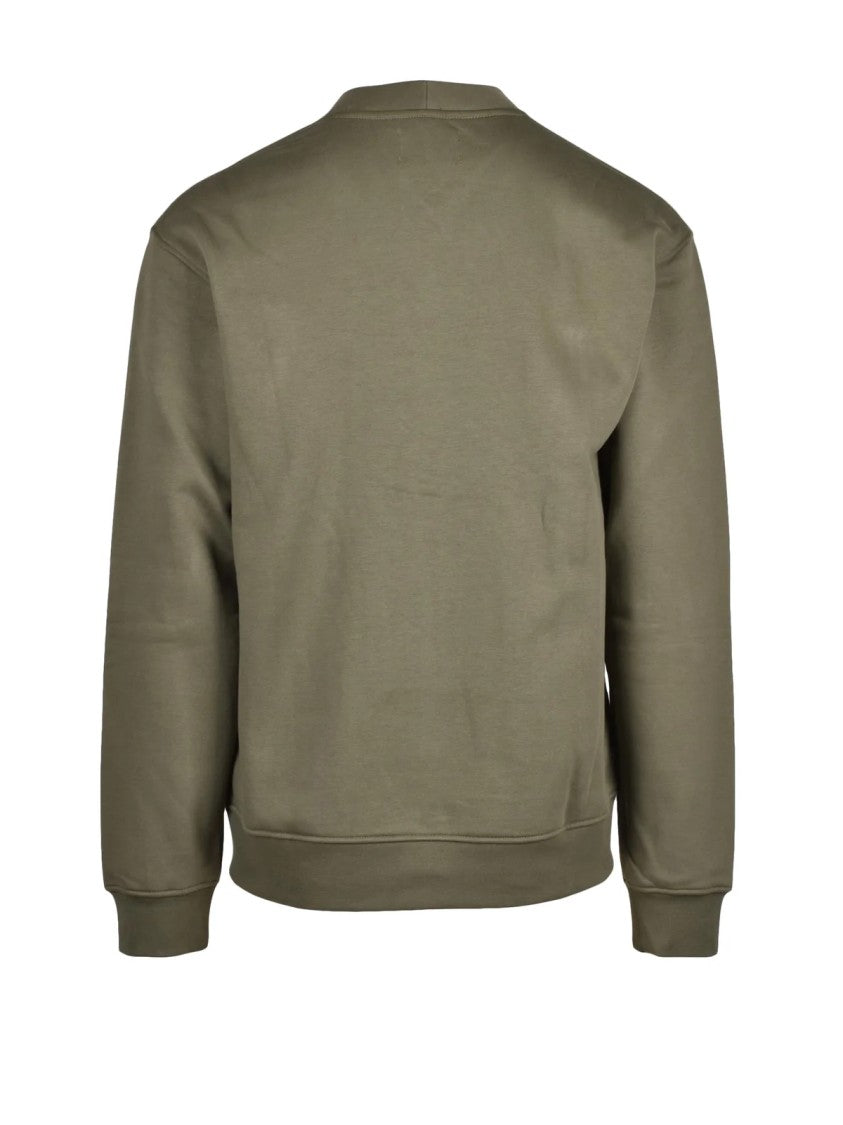Woc Writing On Cover Military Green Cotton-Blend Zip Fleece Cardigan