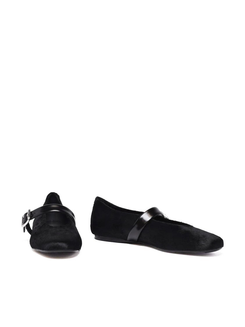 Guglielmo Rotta Black Pony-Hair Buckle Flats