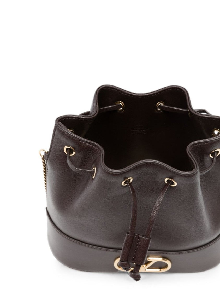 Valentino Garavani Brown Smooth Leather Chain Strap Bucket Bag