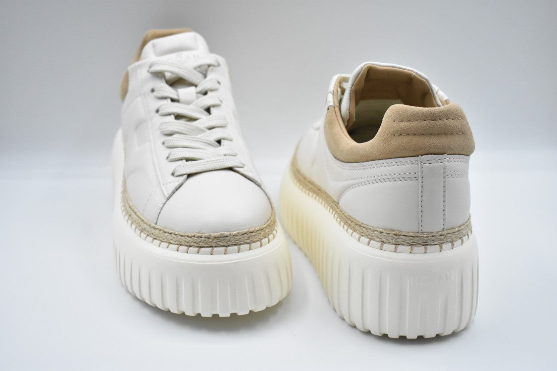 Hogan Ivory Brown Lace-Up Sneakers With Textured Sole