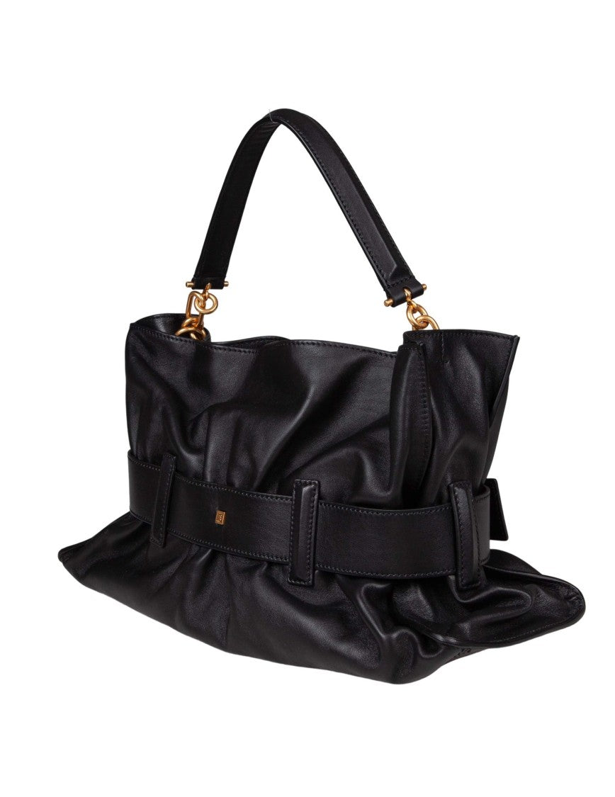 Balmain Anthem Medium Leather Handbag, Black