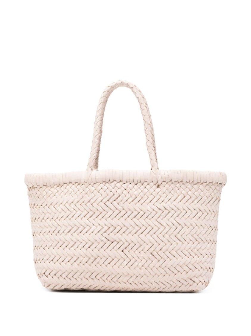 Dragon Diffusion Elegant Beige Woven Handbag With Braided Handles