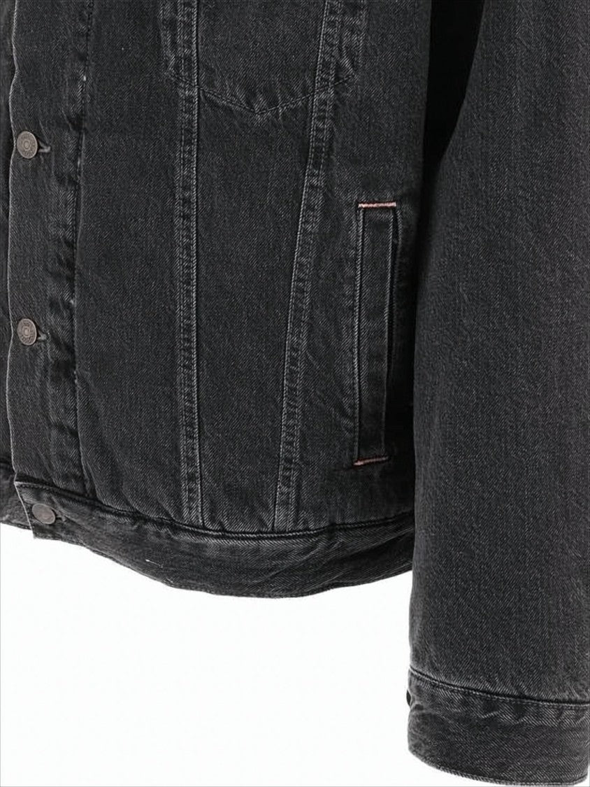 Acne Studios Washed Black Denim Jacket With Plush Collar And Tailored Fit