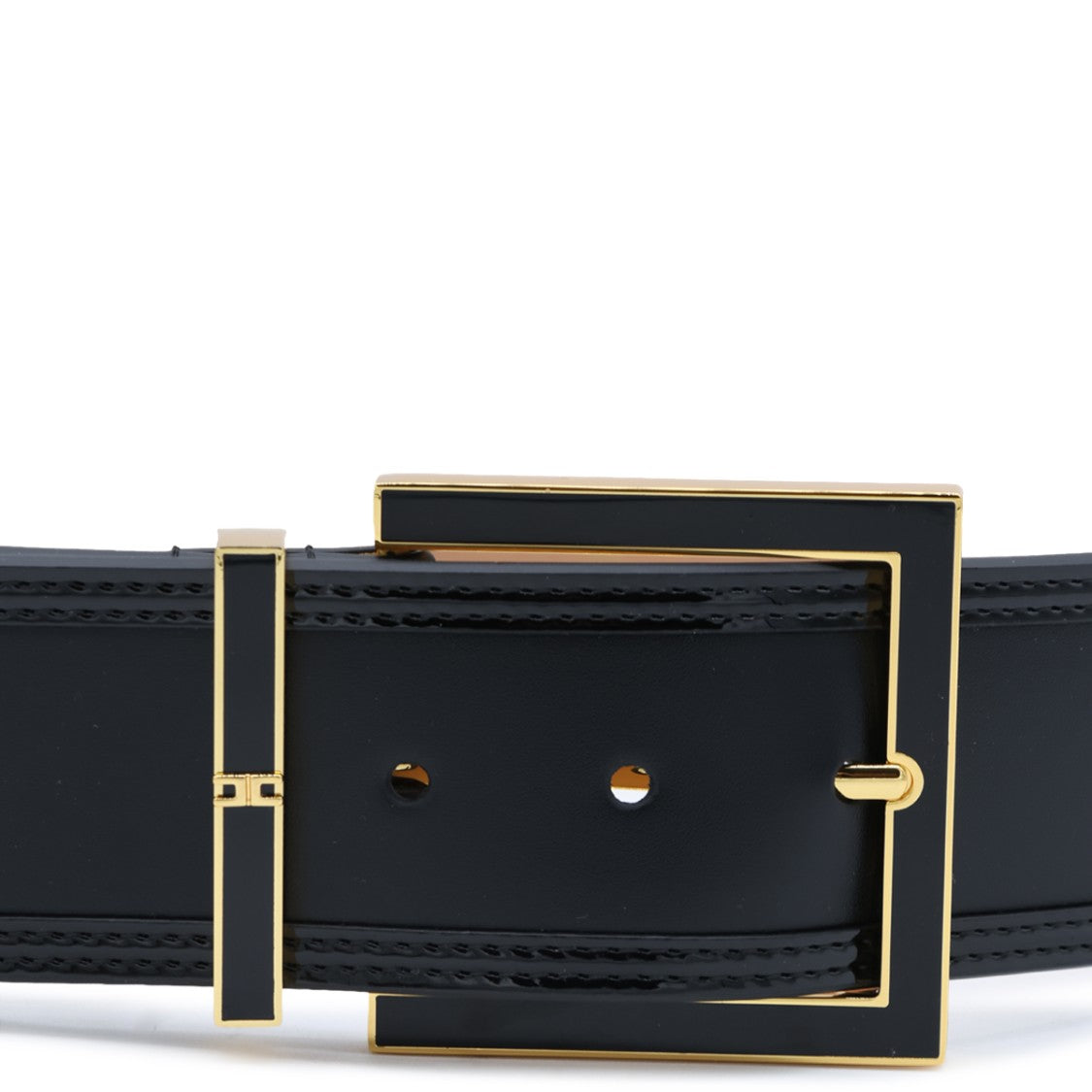 Elisabetta Franchi Wide Black Belt With Gold-Accented Square Buckle