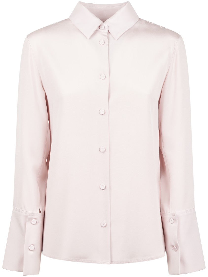Max Mara Silk Blouse With Classic Collar And Covered Buttons