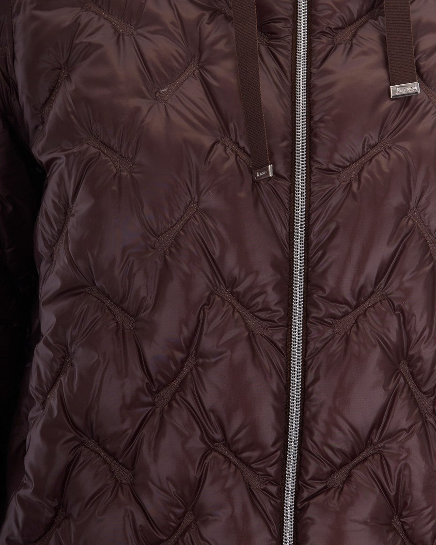 Herno Dark Brown Wave Quilted Hooded Down Jacket