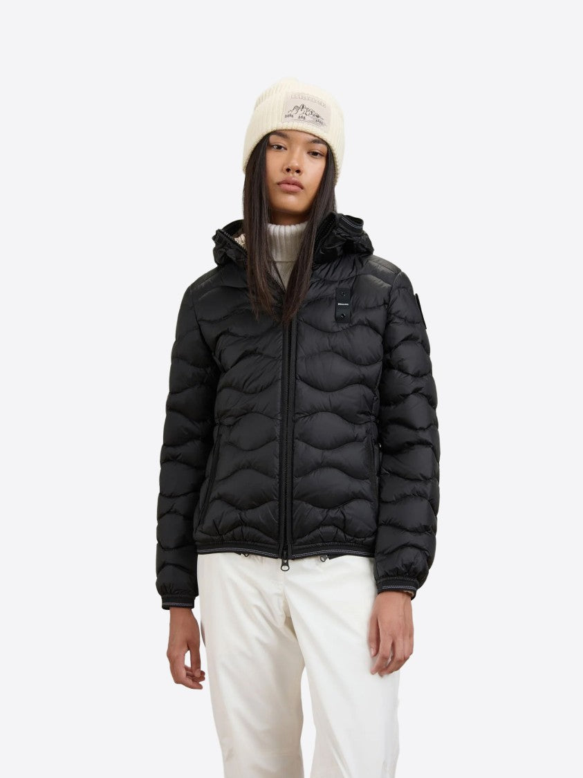 Blauer Black Wave Quilted Hooded Padded Jacket