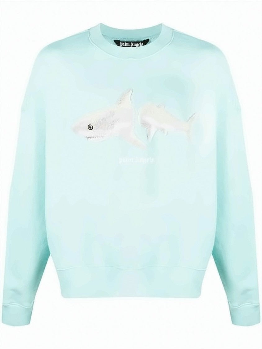 Palm Angels Relaxed Fit Long-Sleeve Sweatshirt With Textured Shark Graphic