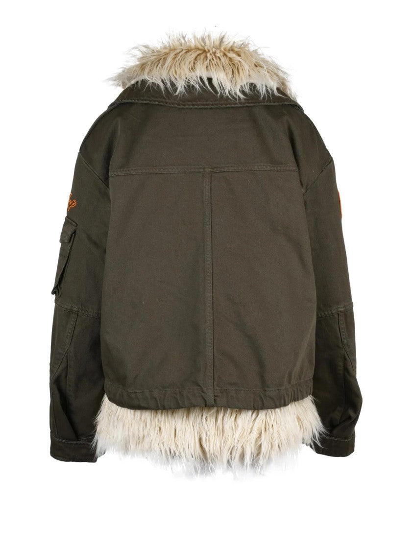 Dondup Military Green Quilted Lined Removable Fur Canvas Jacket