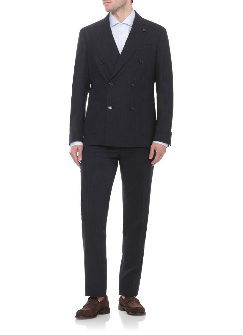 Lardini Blue Wool Pinstriped Suit