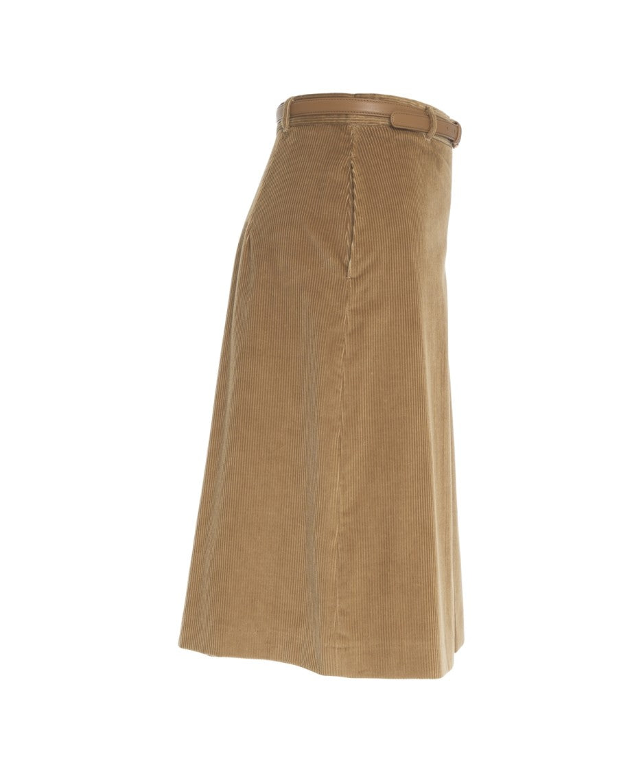 Max Mara Corduroy Midi Culotte Skirt With Vertical Ribbed Texture
