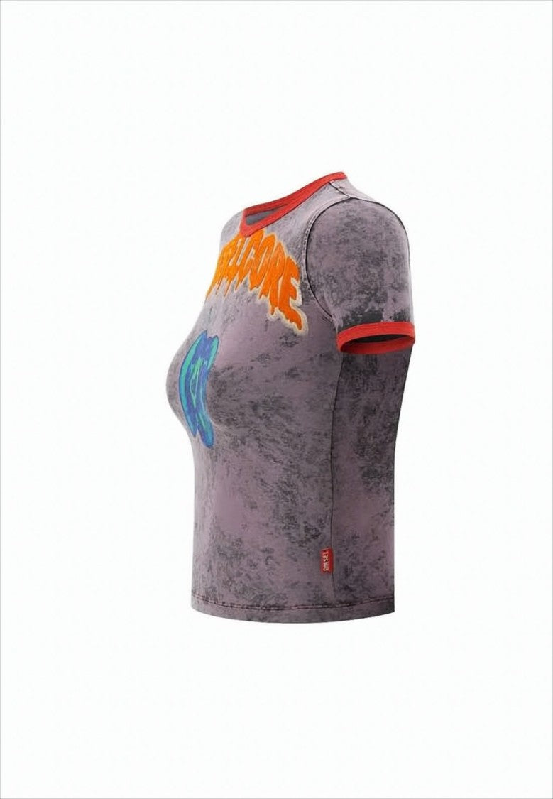 Diesel Fitted Short-Sleeve Crop Top With Mottled Texture