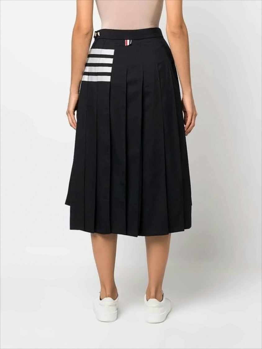Thom Browne Structured Pleated Midi Skirt With Tricolor Tab Detail