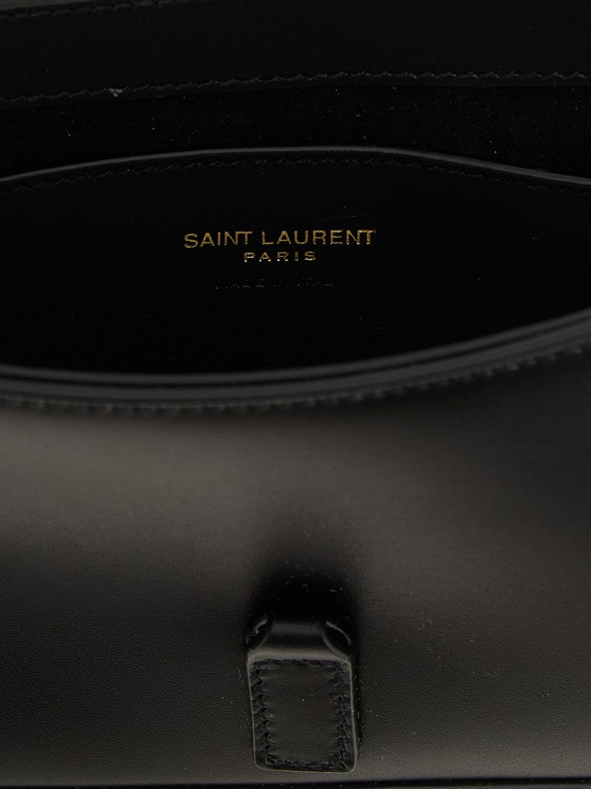 Saint Laurent Curved Rectangular Black Leather Mini Handbag