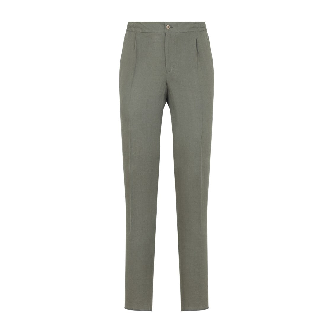 Kiton Slim Tailored Fit Green Linen Trousers