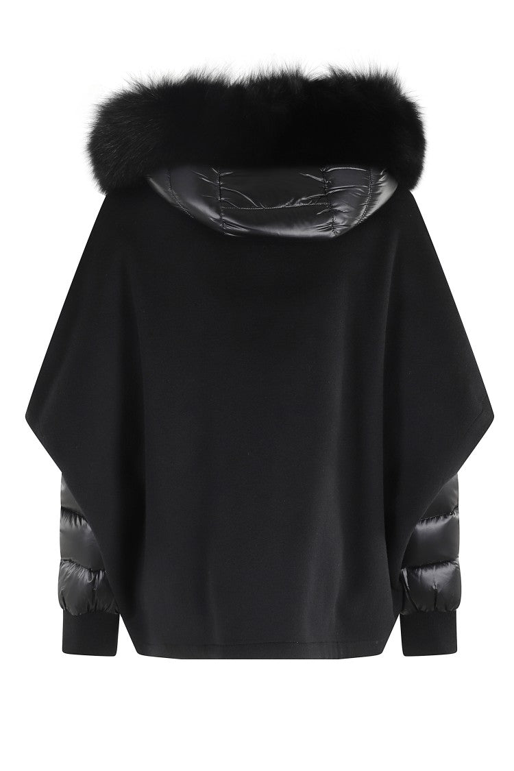 Moorer Cape-Design Wool Coat With Down Jacket And Fox Fur Hood