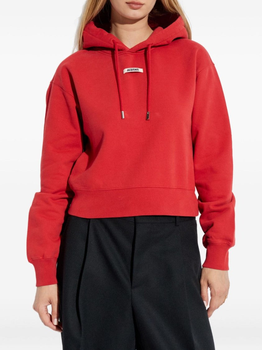 Jacquemus Cropped Red Sweatshirt With Hood