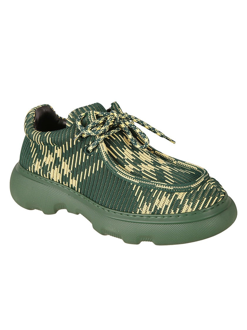 Burberry Textured Green And Beige Flat Shoes