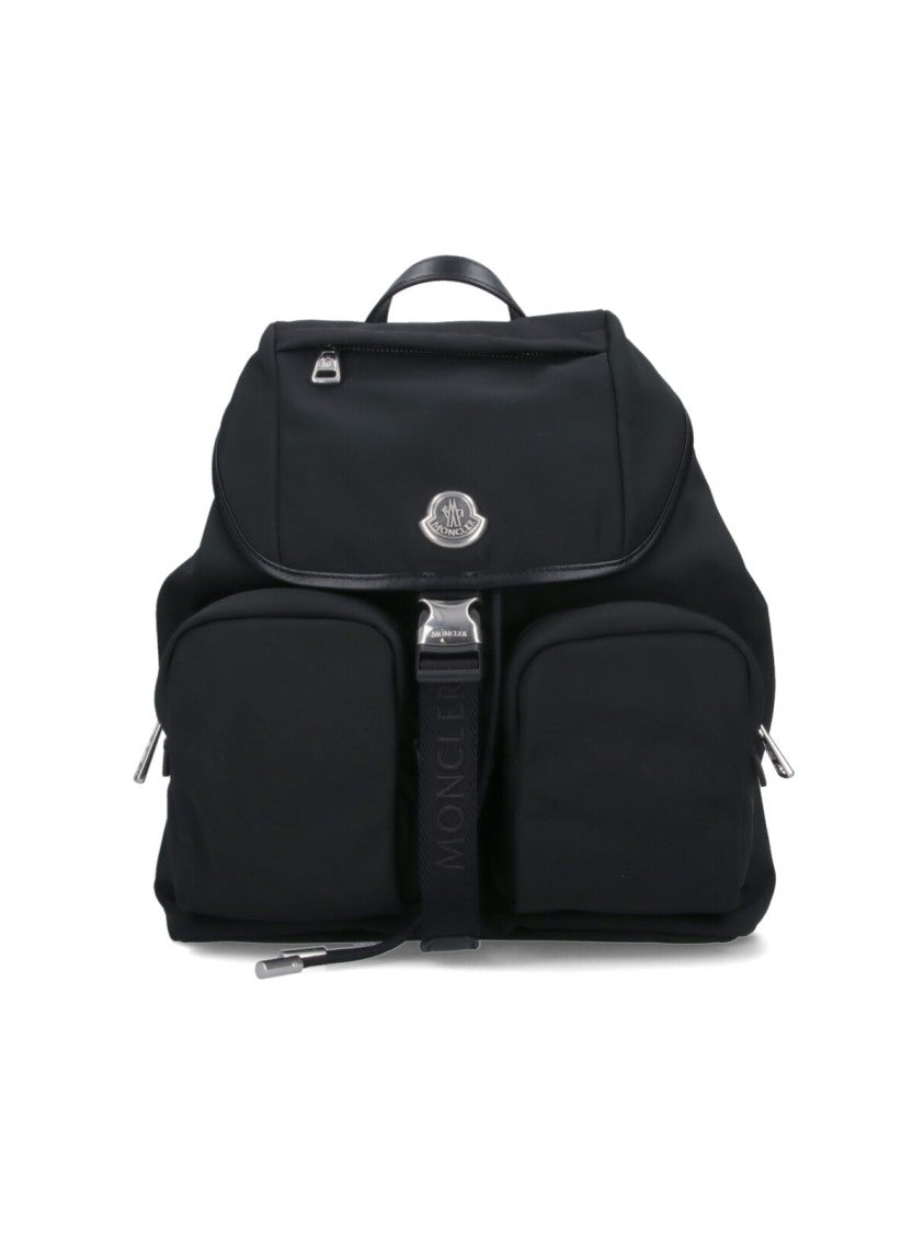 Moncler Black Leather-Trimmed Backpack With Multiple Zip Pockets
