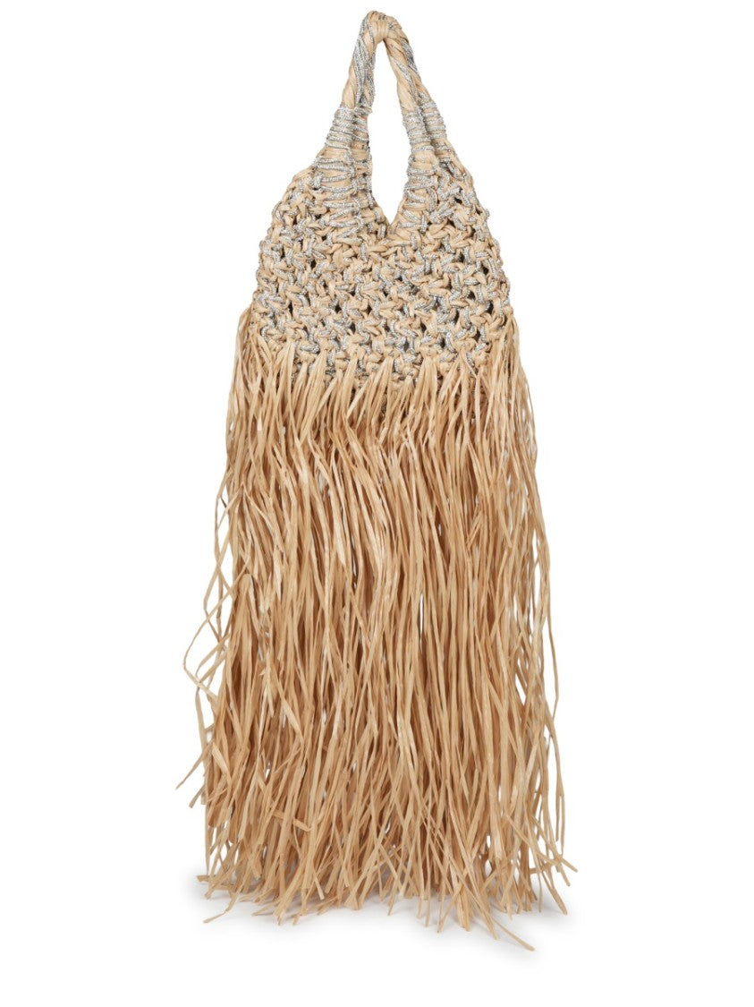 Hibourama Woven Raffia Handbag With Flowing Fringe Detailing