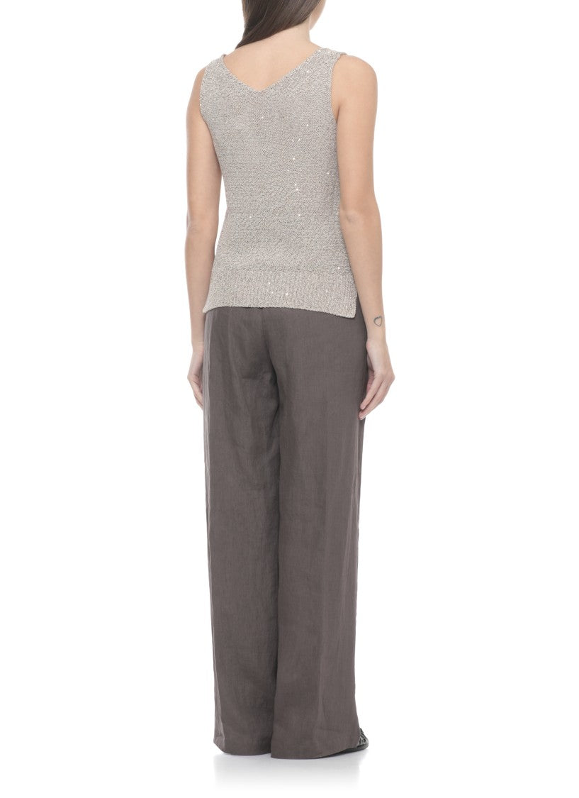 Panicale Beige Breeze Lurex Sequin Tank Top
