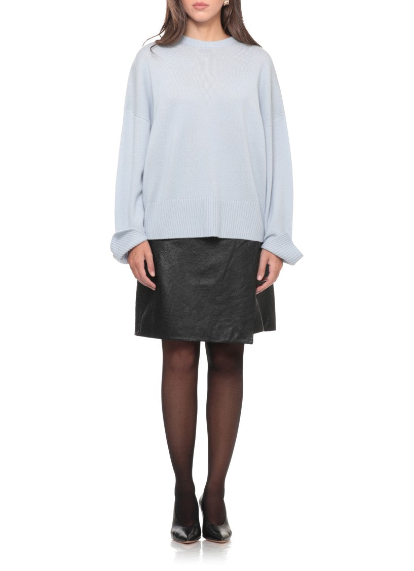 Loulou De Saison Light Blue Extended Back Hem Ribbed Cashmere Sweater