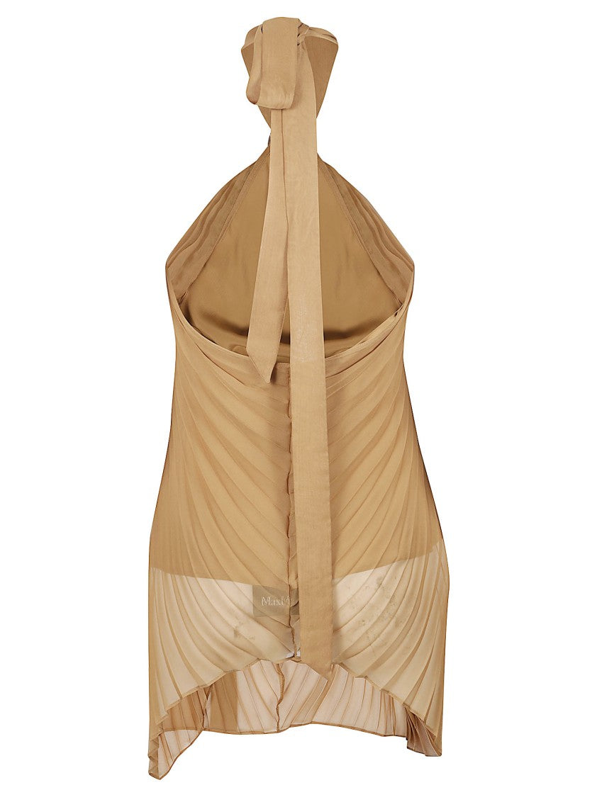 Max Mara Pleated Halter Top With Metallic Ring