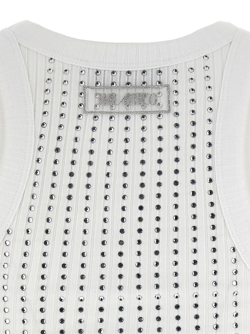 The Attico Ribbed Cotton Top With All-Over Rhinestone Appliqué