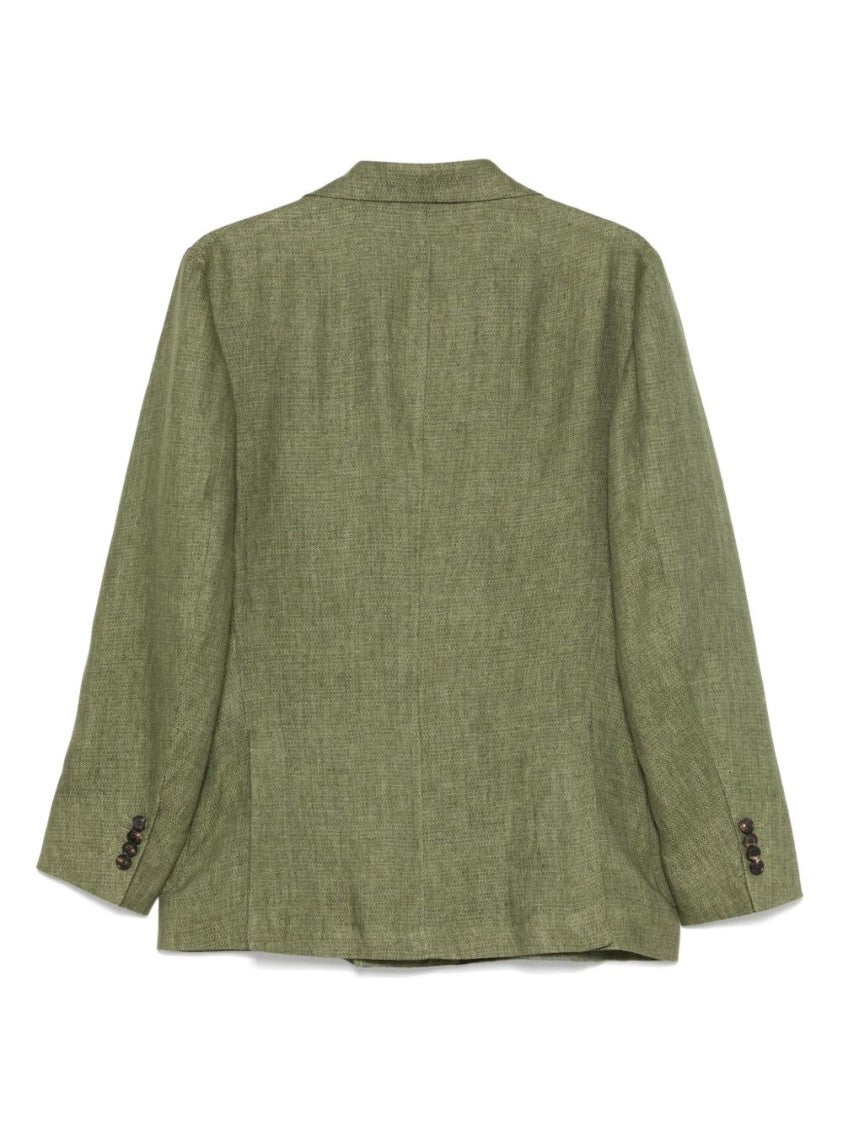 Doppiaa Textured Olive Green Double-Breasted Blazer With Rear Vents