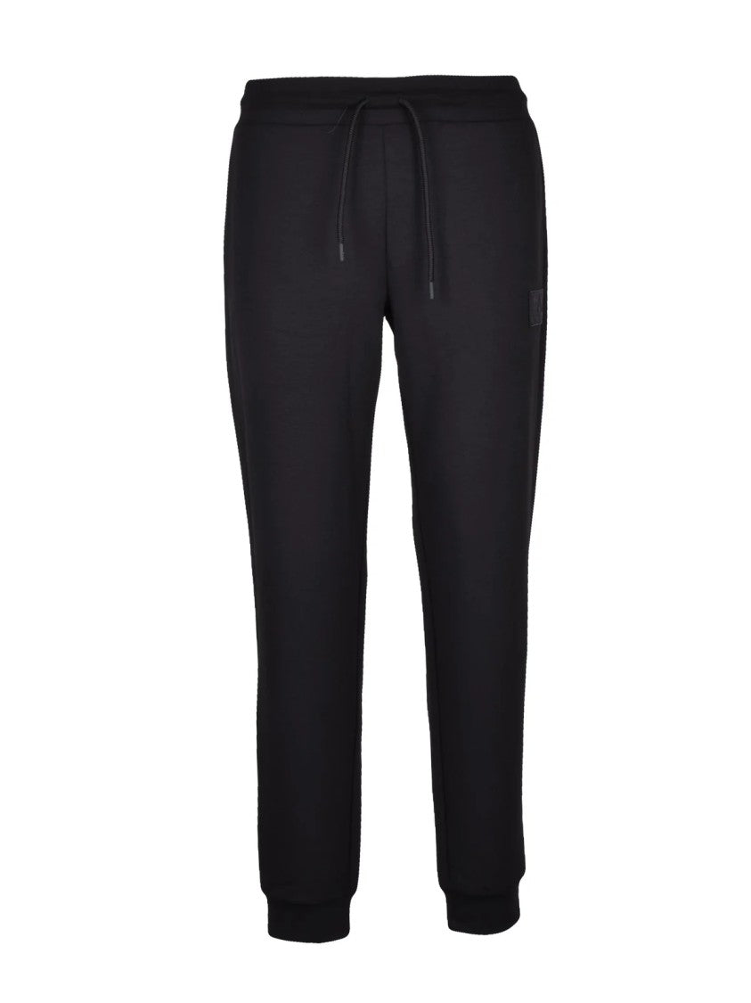 Ea7 Emporio Armani Tapered Fit Black Track Pants With Ribbed Cuffs