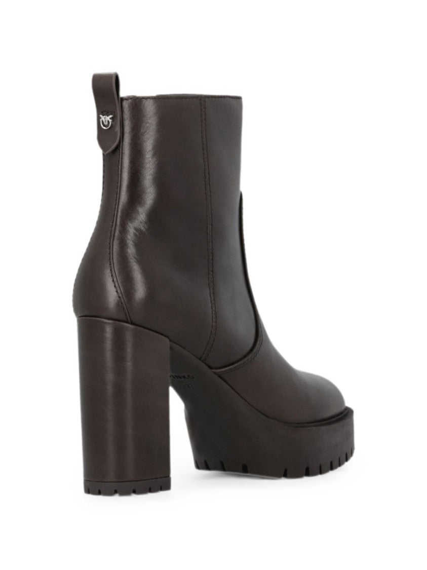 Pinko Black Minimalistic Block Heel Lug Boots