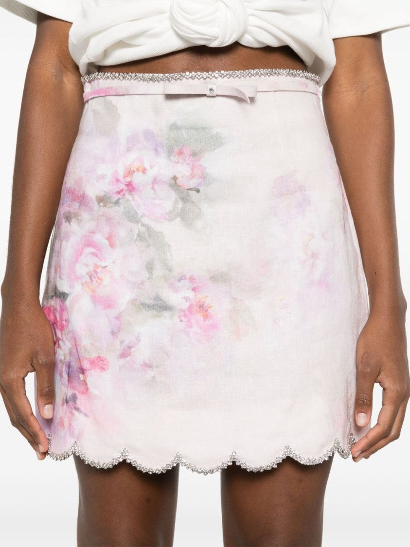 Zimmermann Delicate Floral Print Skirt With Scalloped Hemline