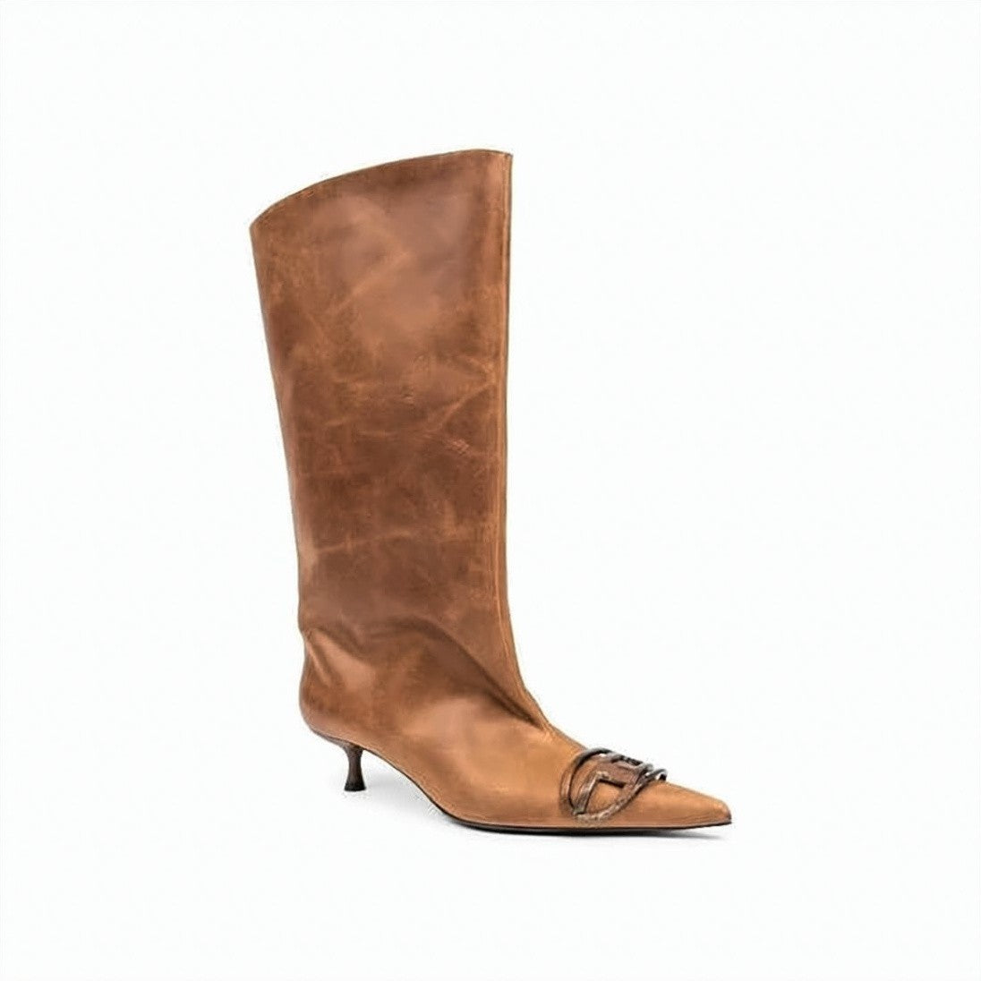 Diesel Mid-Calf Leather Boots With Pointed Toe