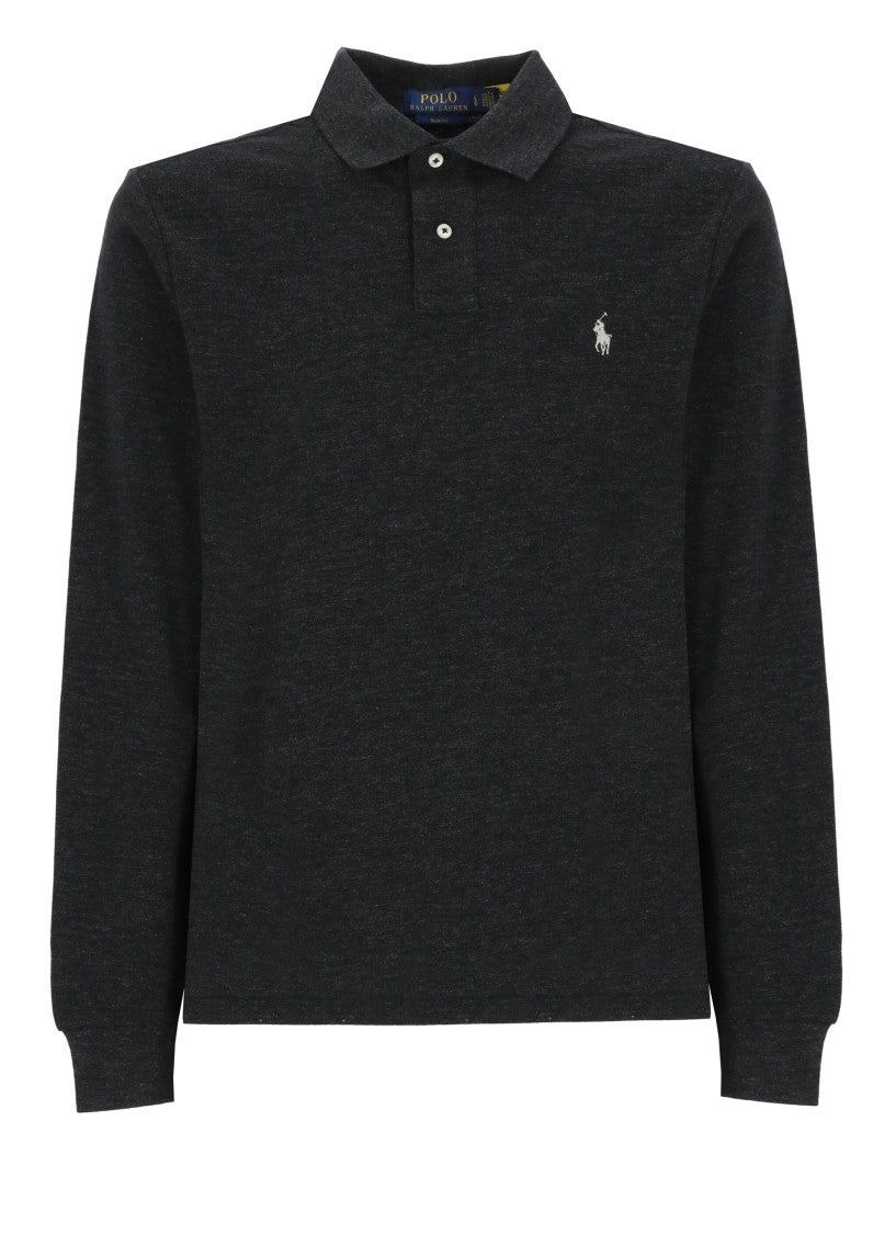 Polo Ralph Lauren Grey Pony Embroidered Two-Button Long-Sleeve Polo Shirt